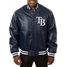Tampa Bay Rays Varsity Navy Blue Leather Jacket
